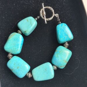 New Turquoise Handcrafted bracelet. Chunky genuine gemstone Toggle Gift Box